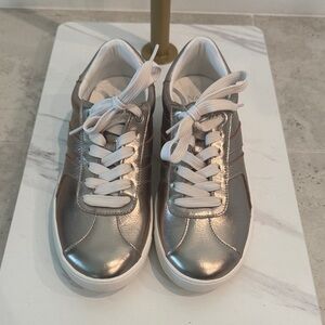Metallic Silver/bronze Lace-Up Sneakers